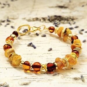 Baltic Amber Ancient Healing Artisan Bracelet In 18K Gold Plated Bracelet